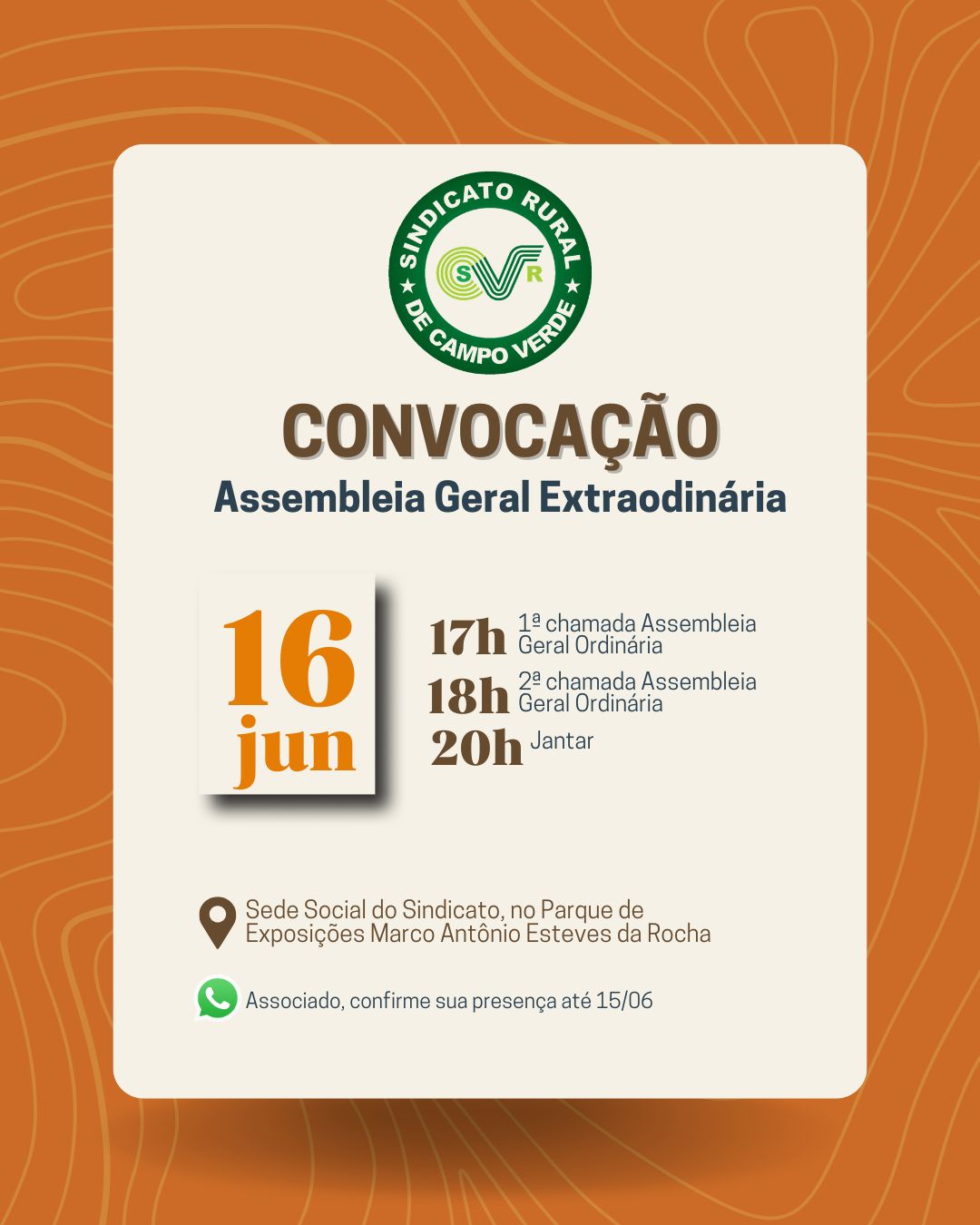 Sindicato Rural de Campo Verde convoca associados para Assembleia Geral Extraordinária