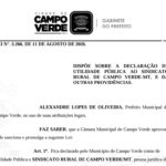 Sindicato Rural de Campo Verde é declarado de Utilidade Pública Municipal